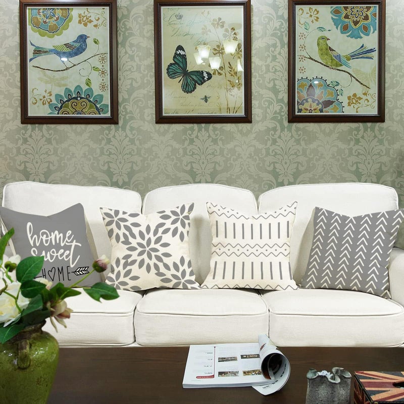 YCOLL Pillow Covers 18x18 Set of 4ï¼ŒModern Sofa Throw Pillow Cover, Decorative Home Outdoor Linen Fabric Geometric Pillow Case for Couch Bed Carï¼ŒGray - Image 5